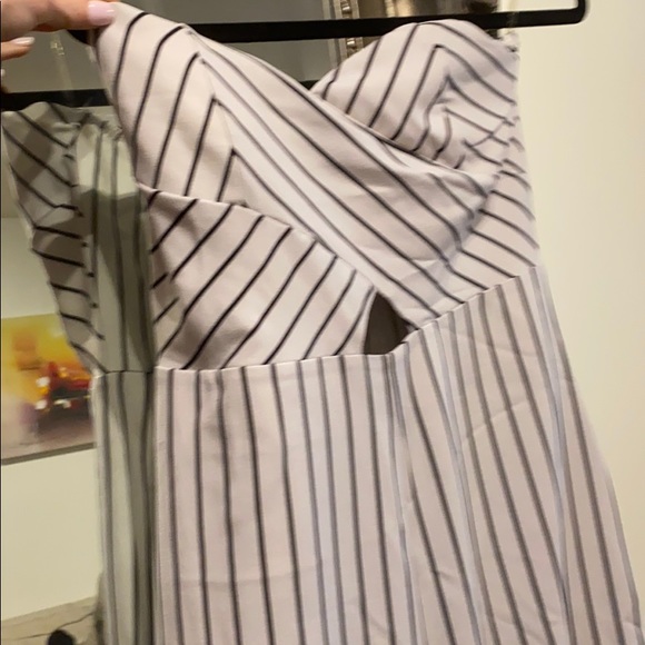 White and Black Striped Strapless Wide Leg Jumper - Picture 3 of 5